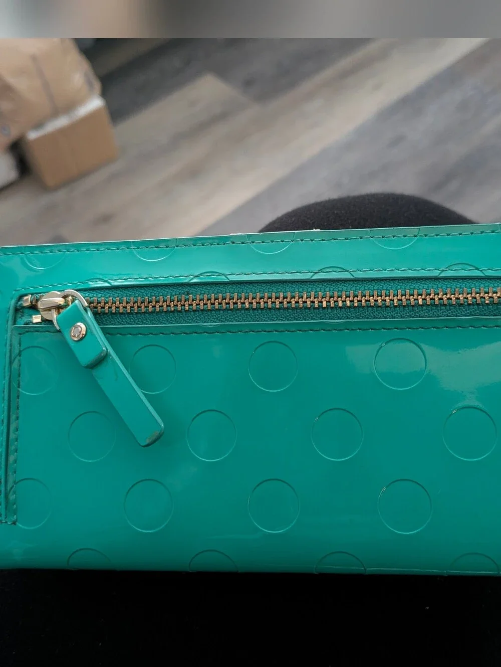 Kate Spade New York Teal Patent Polka Dot Continental Wallet Bow Accent EUC